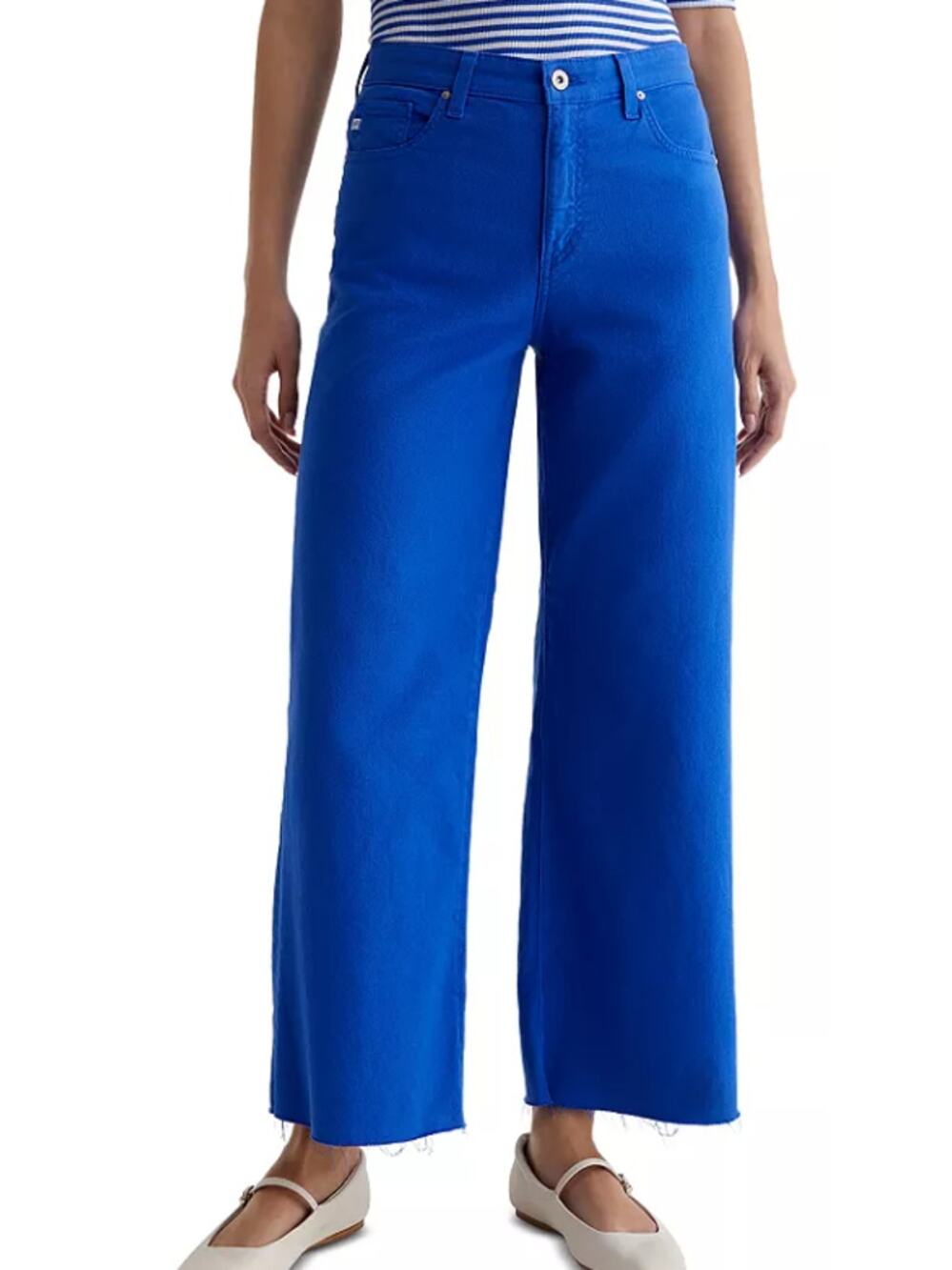AG ADRIANO GOLDSCHMIED WOMENS 28 SAIGE HIGH-RISE WIDE LEG CROP FRAYED BLUE NEW